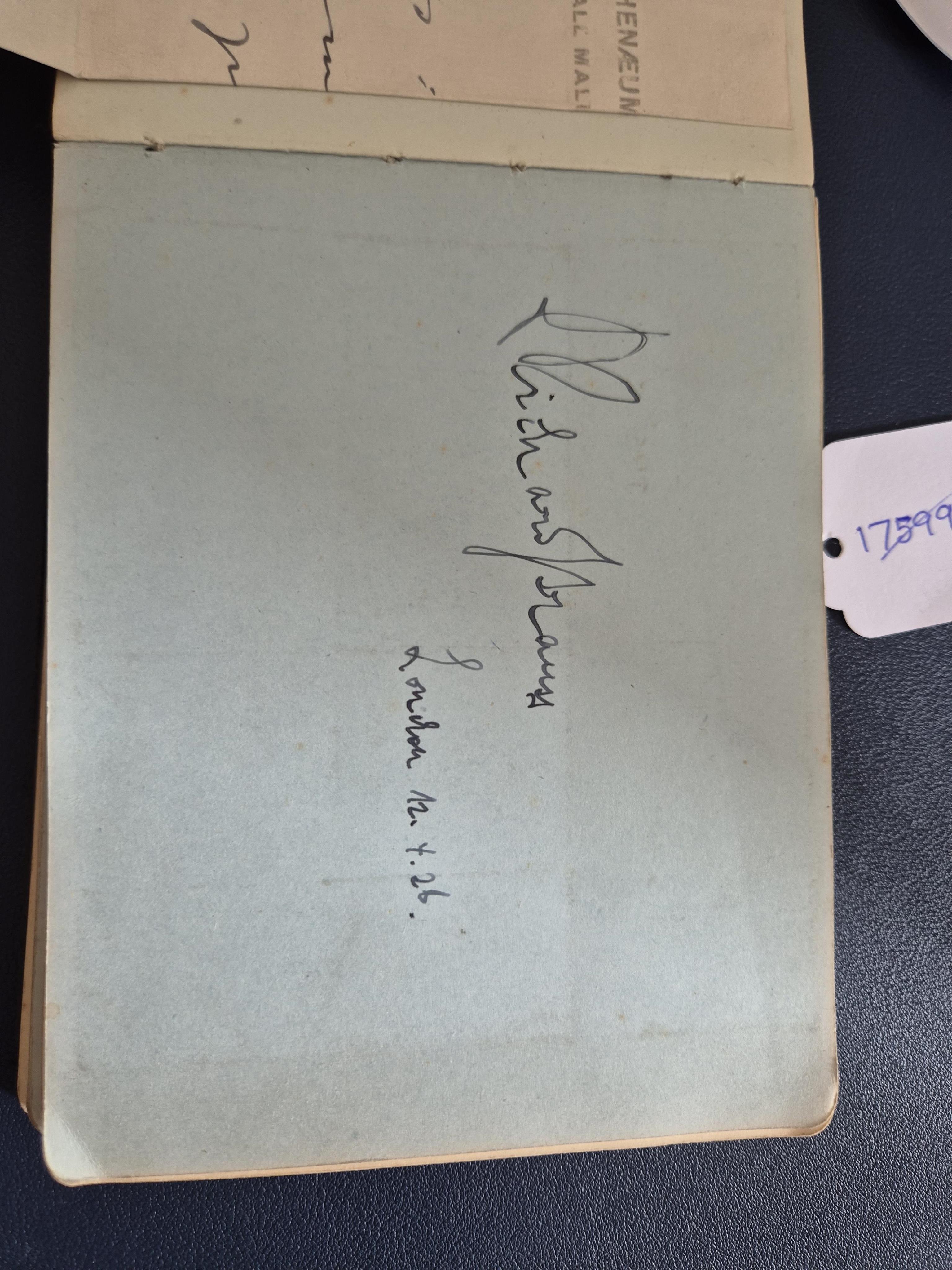 A mid 1920s autograph album containing signatures from the world of classical music, collected by Joan Wynn Reeves, daughter of the violinist and conductor Herbert Wynn Reeves, including a hand written letter from Sir Ed